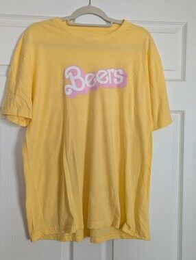 Women Invented Everything Yellow Barbie Font Beers Graphic Tee Shirt